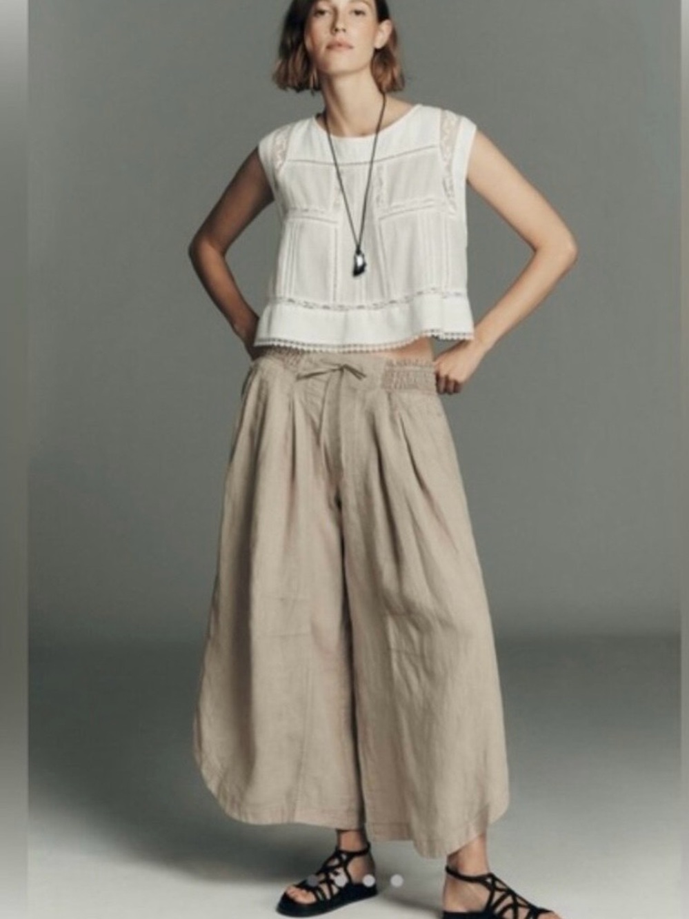 Anthropologie Ruched Linen Parachute Pants